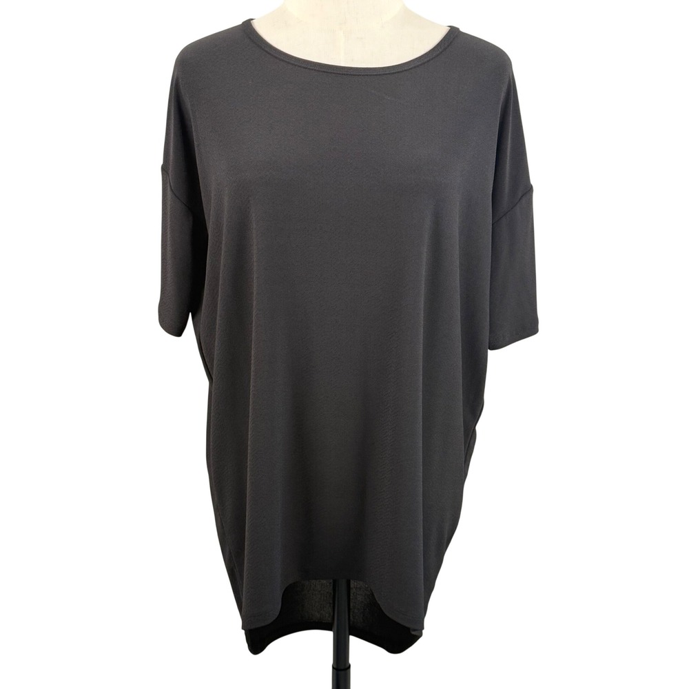 LuLaRoe Irma XXS Tunic Top Black High Low Oversized Short‎ Sleeve Stretch Travel